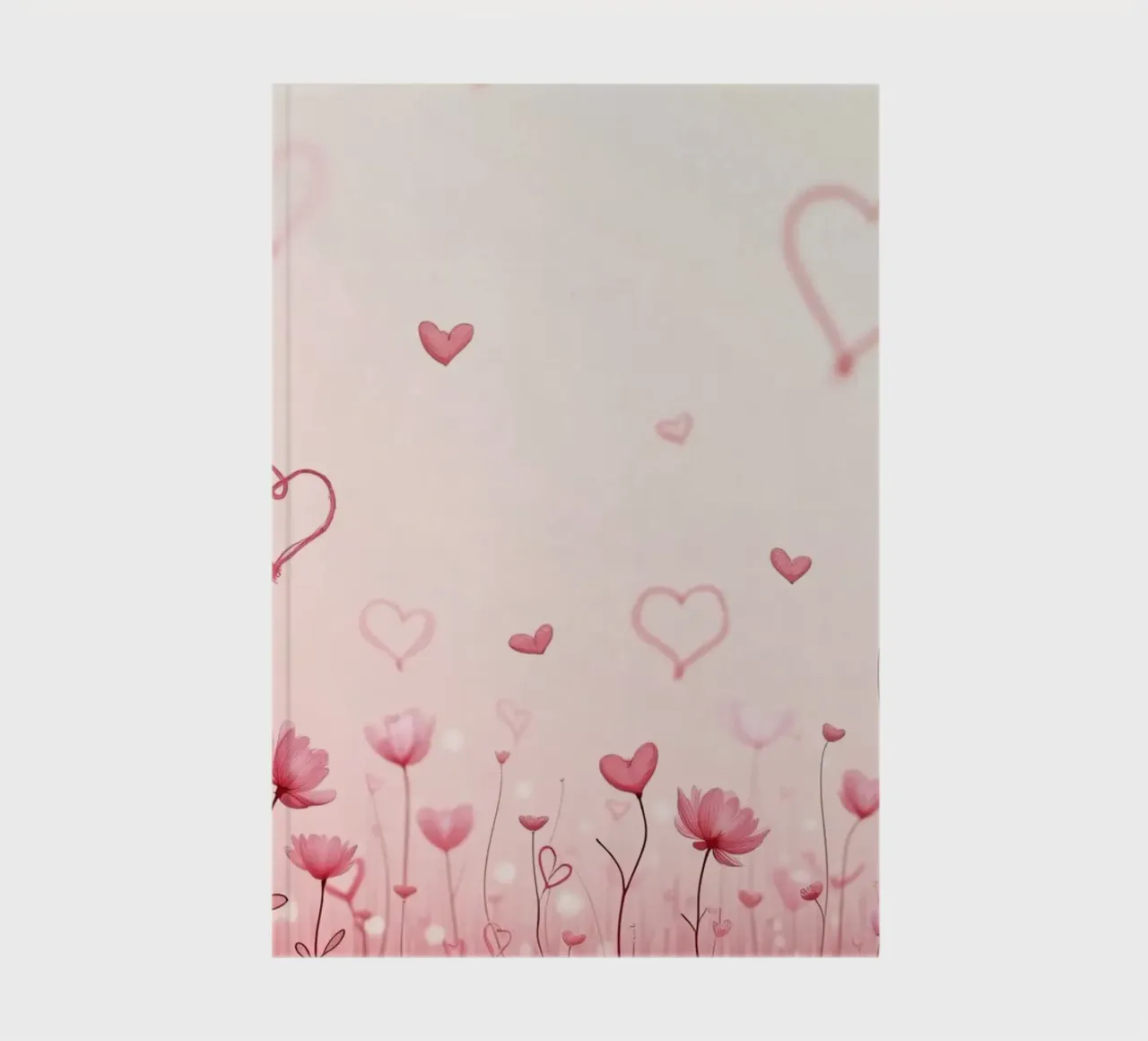 Colorful flower field with heart shapes floating in the back notebook by DesignDoodle