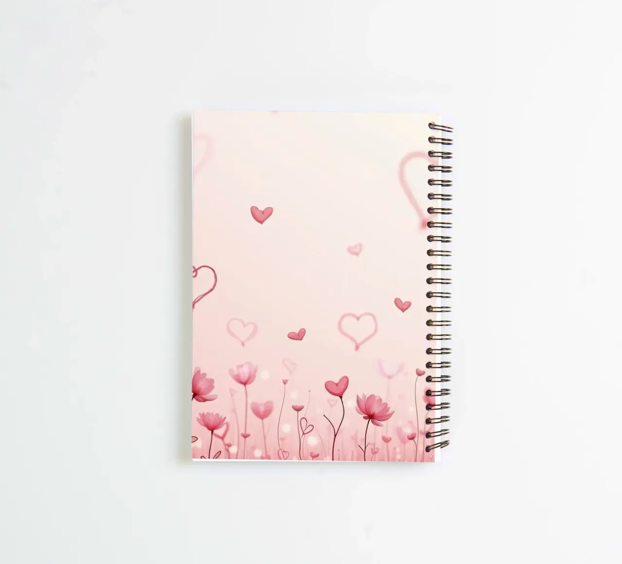 Colorful flower field with heart shapes floating in the back spiral notebook by DesignDoodle
