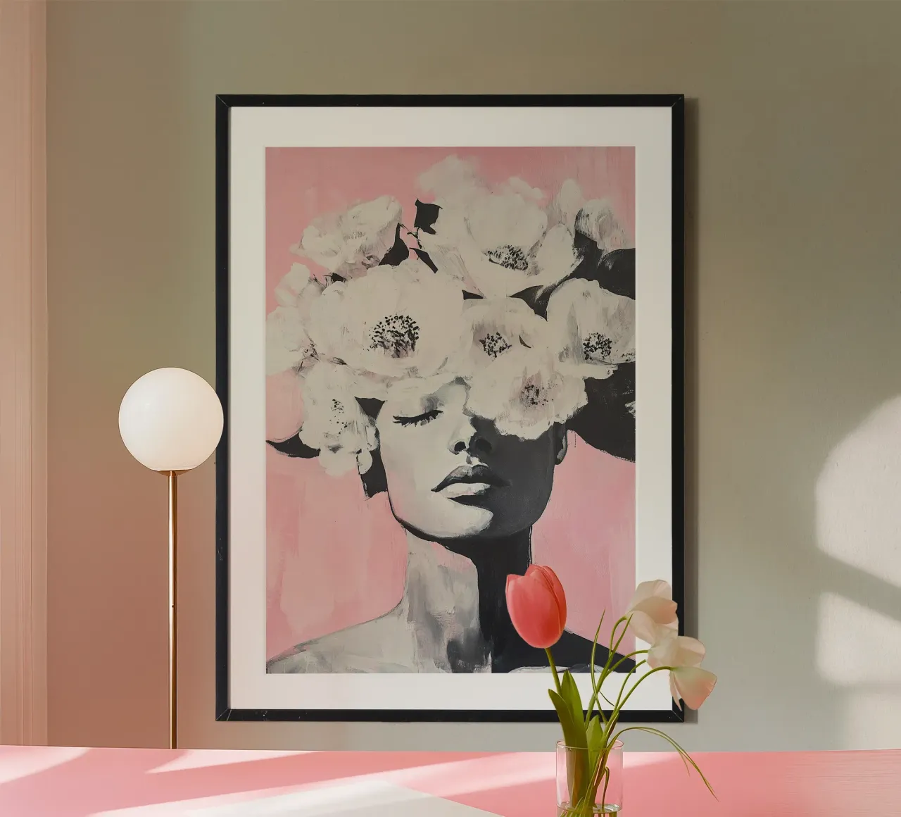 Rosa Elegie poster con telaio in legno da Euphoria Theresa