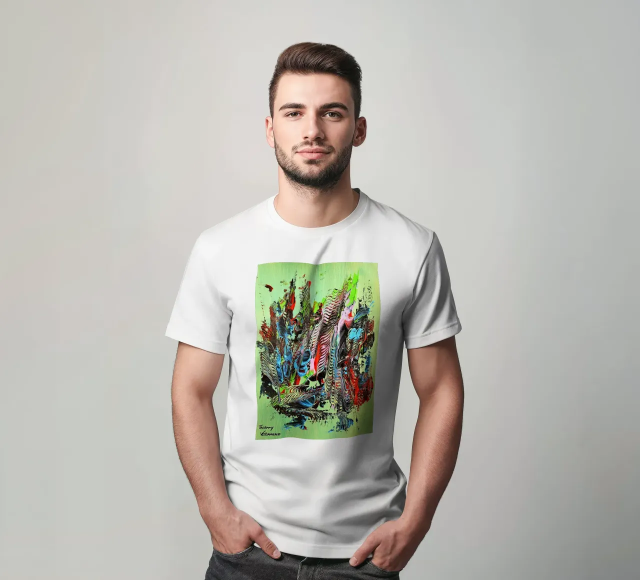 MESSAGE FROM THE HEART 13 t-shirt da Thierry Vobmann Abstract painting
