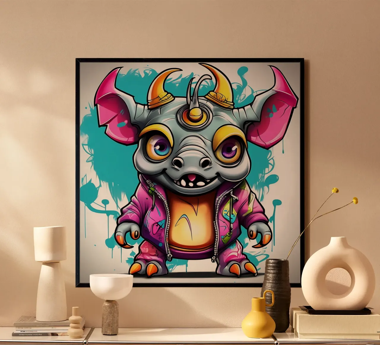 Nashorn_Stil_K_1 poster con telaio in plastica da Tierisch bunt by LK