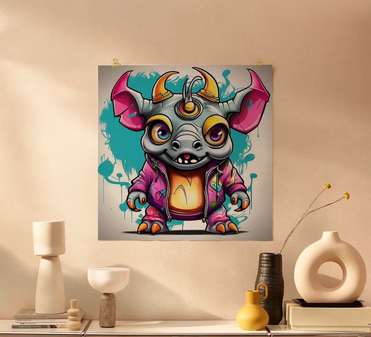 Nashorn_Stil_K_1 poster con telaio in plastica da Tierisch bunt by LK