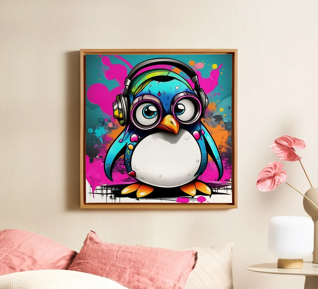 Pinguin_Stil_K_1 canvas met Baklijst van Tierisch bunt by LK