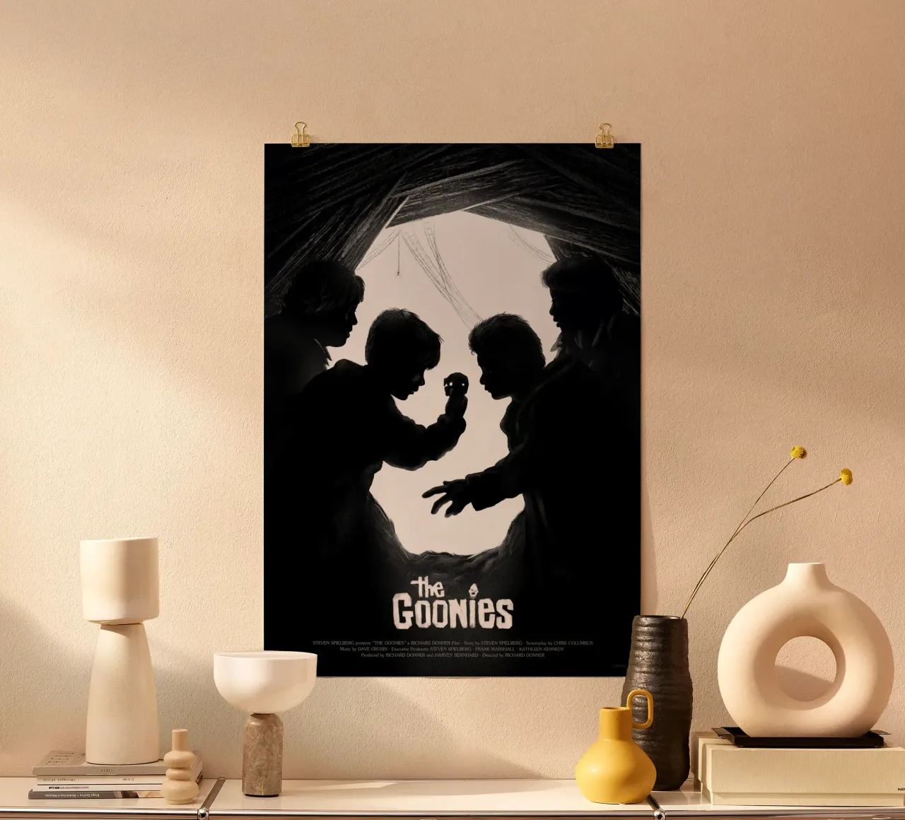 Goonies never say die! poster with plastic frame by Federico Mancosu