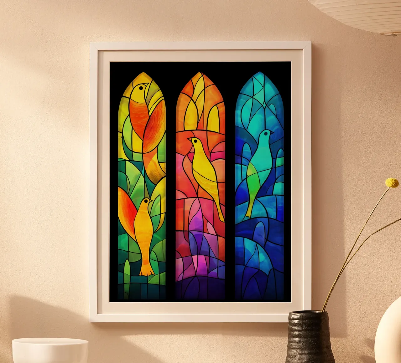 Vetrate colorate con motivi di uccelli poster da Autofocus