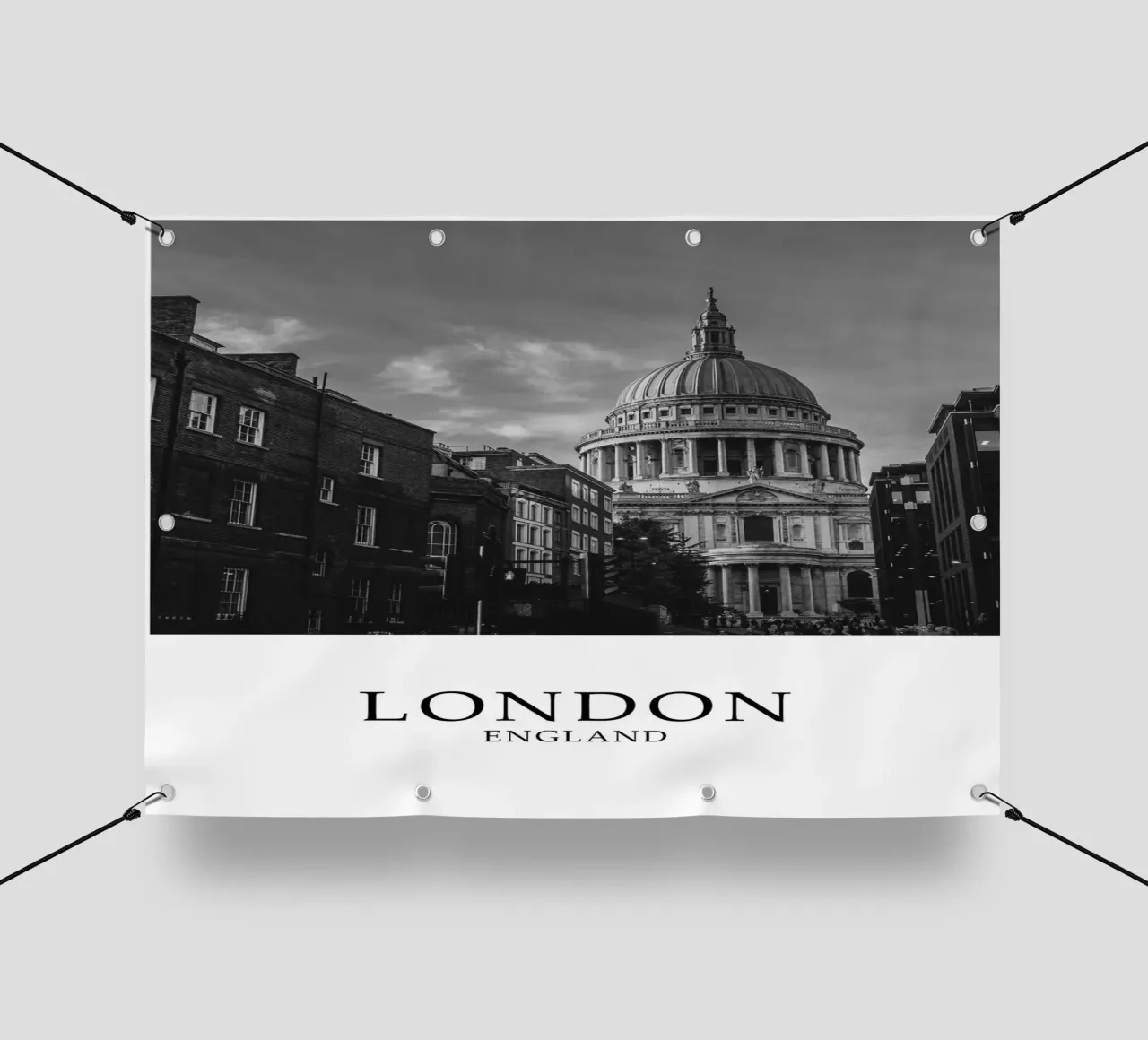 Londra Inghilterra Cattedrale di St. Pauls Scena di paesaggio urbano in scala di grigi telo in pvc da Charnwood Prints