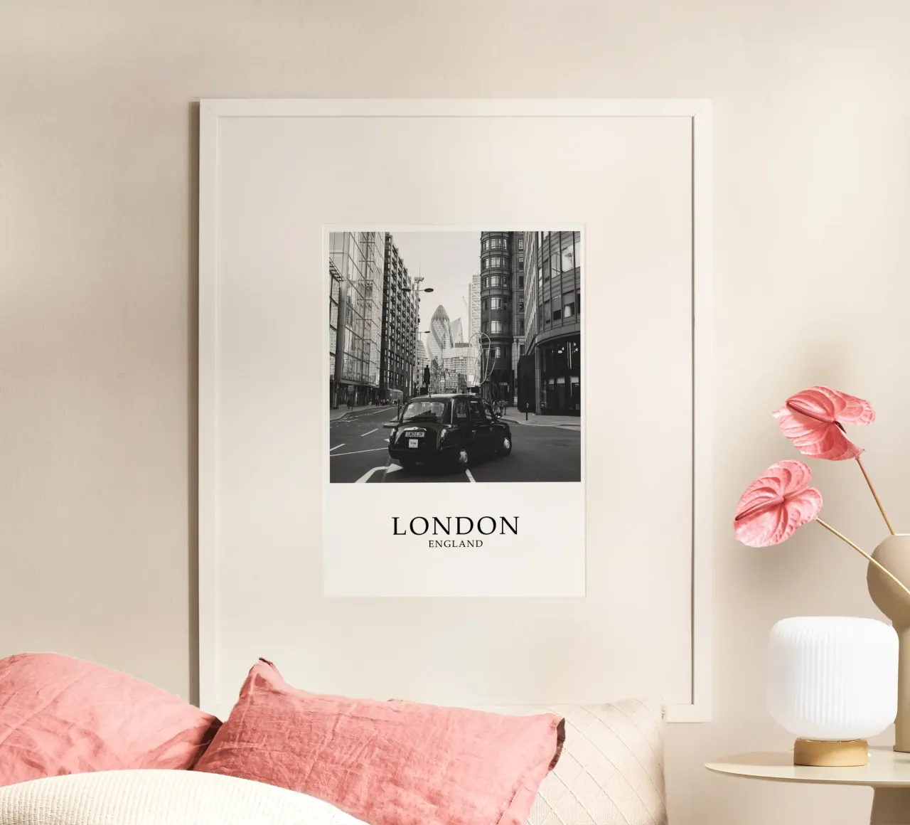 Città di Londra Inghilterra Black Cab Gherkin Cityscape Scala di grigi carta hahnemühle da Charnwood Prints