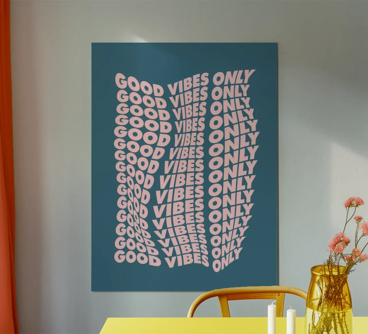 Good Vibes Only Cheerful Typography Wall Decor Rosa e Blu carta hahnemühle da THE MOTIVATED TYPE