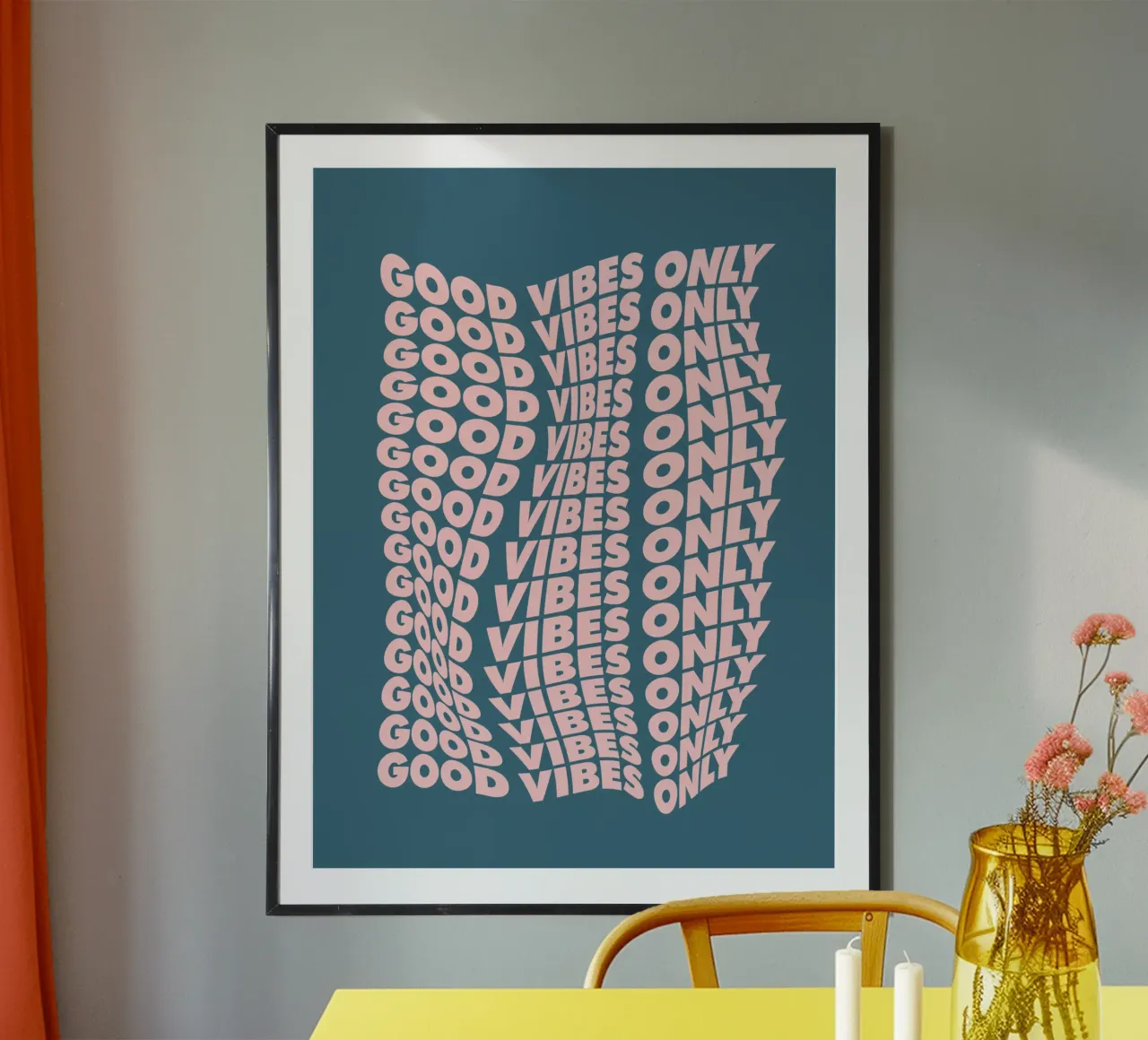 Good Vibes Only Cheerful Typography Wall Decor Rosa e Blu carta hahnemühle da THE MOTIVATED TYPE