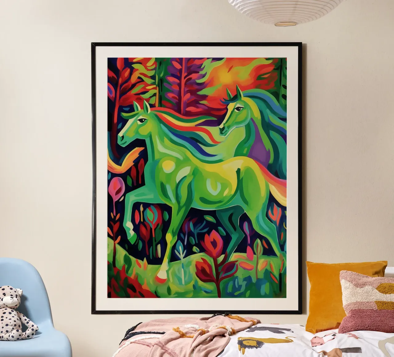 Cavalli verdi in fuga | Pittura espressionista poster da Autofocus