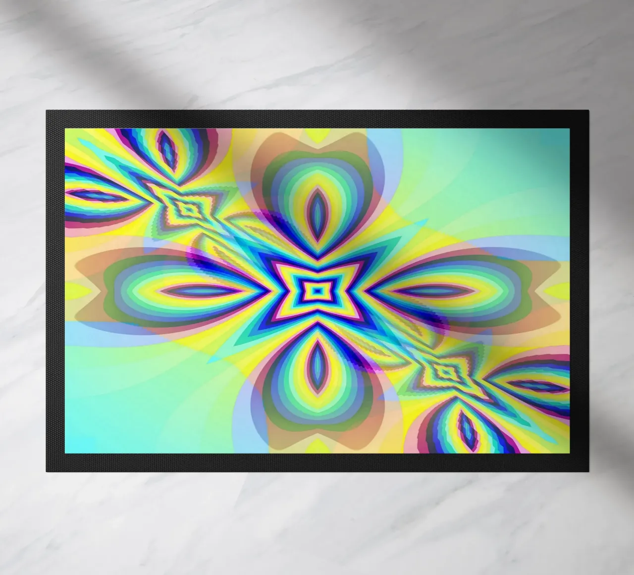 Illusion Stern in bunten Farben und ovalen Formen, vernebelt Fußmatte von Gürsel Yesil Digital Art