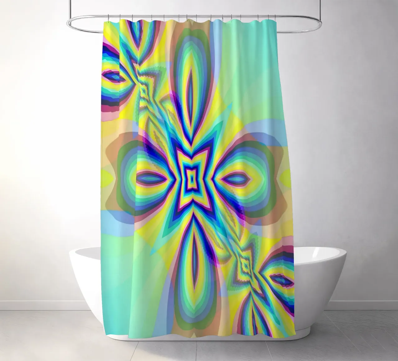 Illusion star in bright colours and oval shapes, nebulised shower curtain by Gürsel Yesil Digital Art