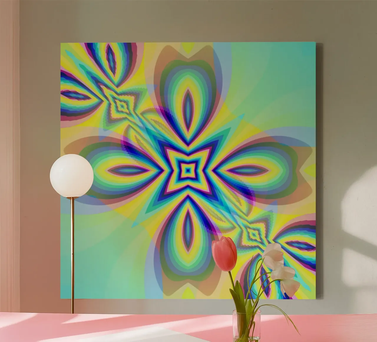 Illusion star in bright colours and oval shapes, nebulised canvas with Floater frame by Gürsel Yesil Digital Art