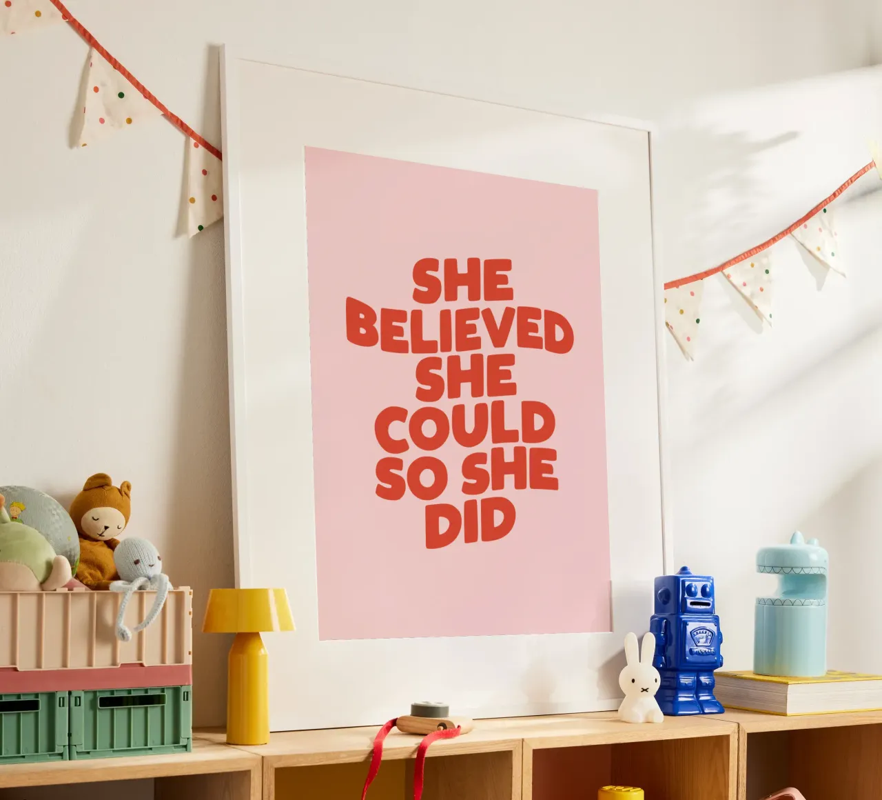 She Believed She Could So She Did Typography Print Pink Red hahnemühle by THE MOTIVATED TYPE