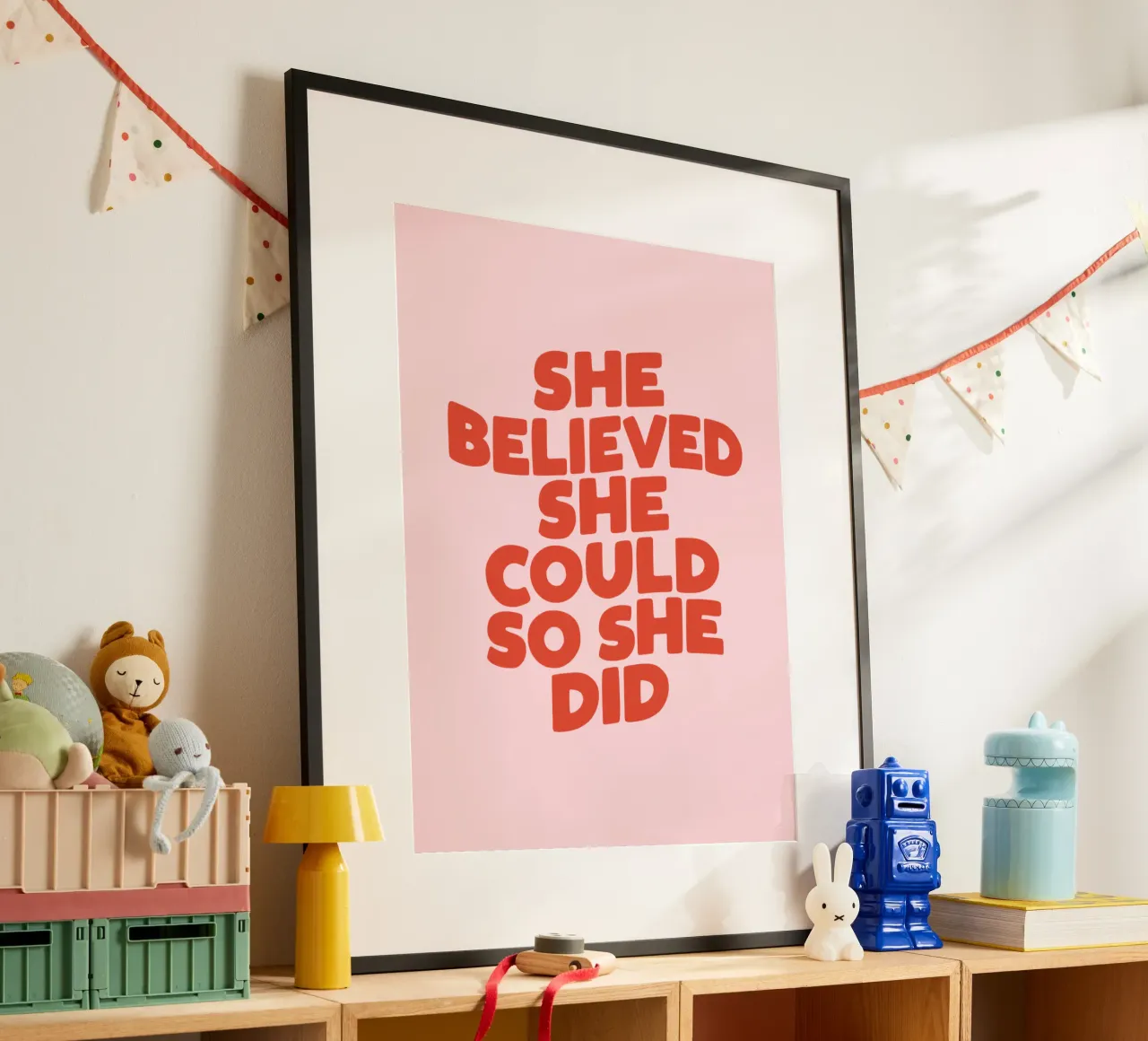She Believed She Could So She Did Typography Print Pink Red hahnemühle by THE MOTIVATED TYPE