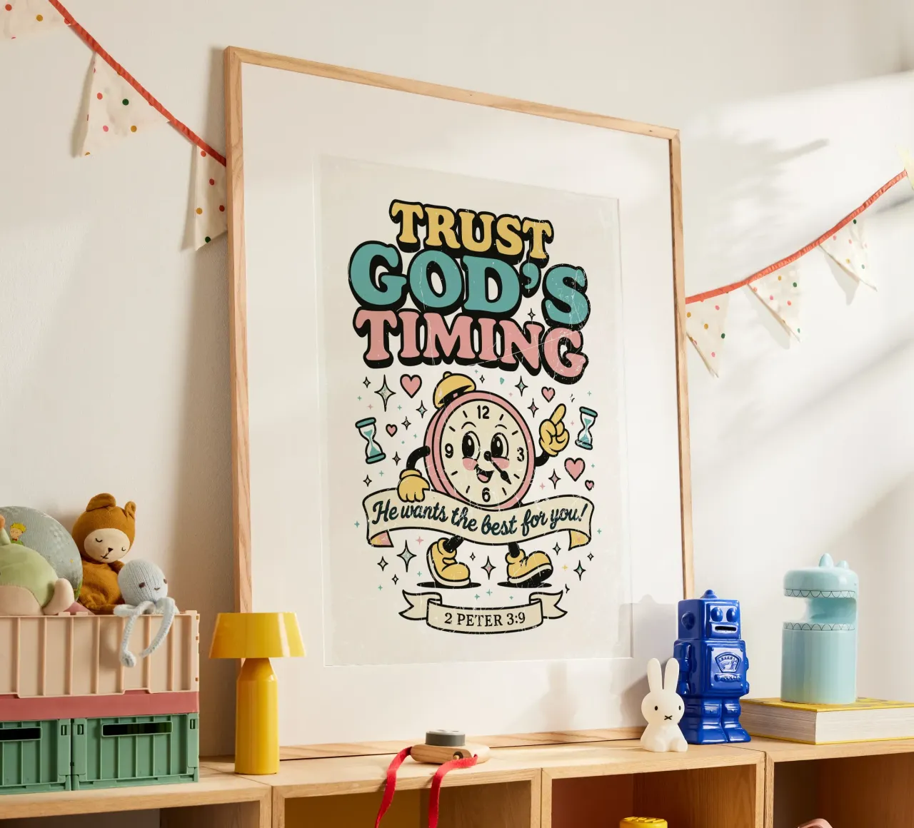 Trust God'S Timing poster con telaio in legno da ramosashop