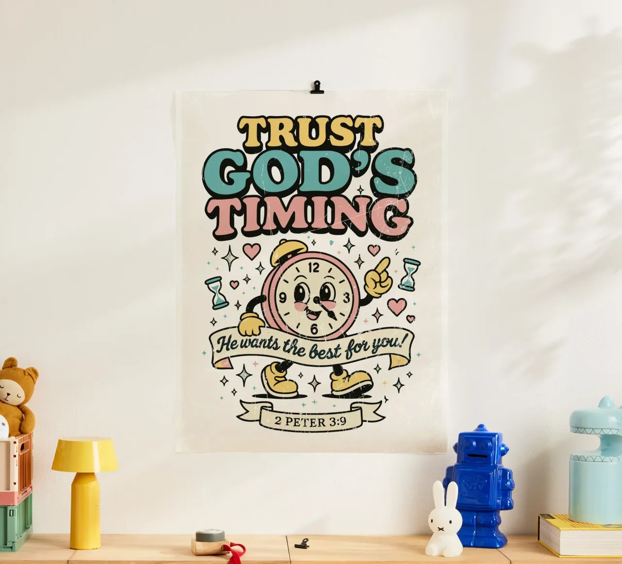 Trust God'S Timing poster con telaio in legno da ramosashop