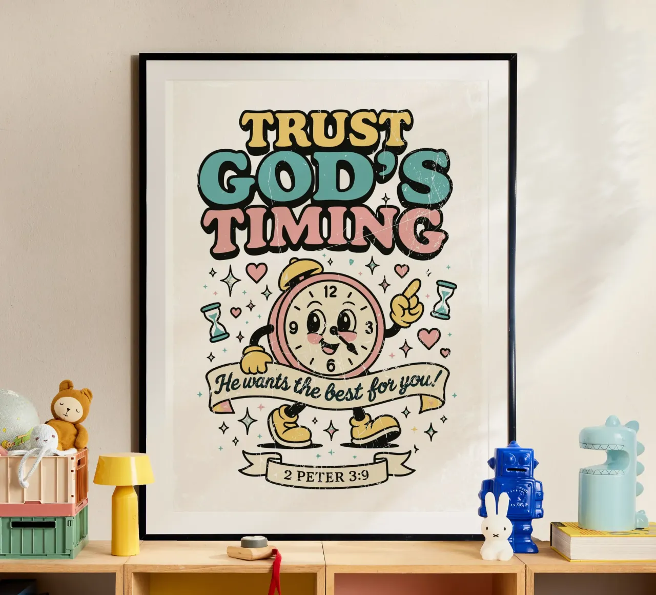 Trust God'S Timing poster con telaio in legno da ramosashop