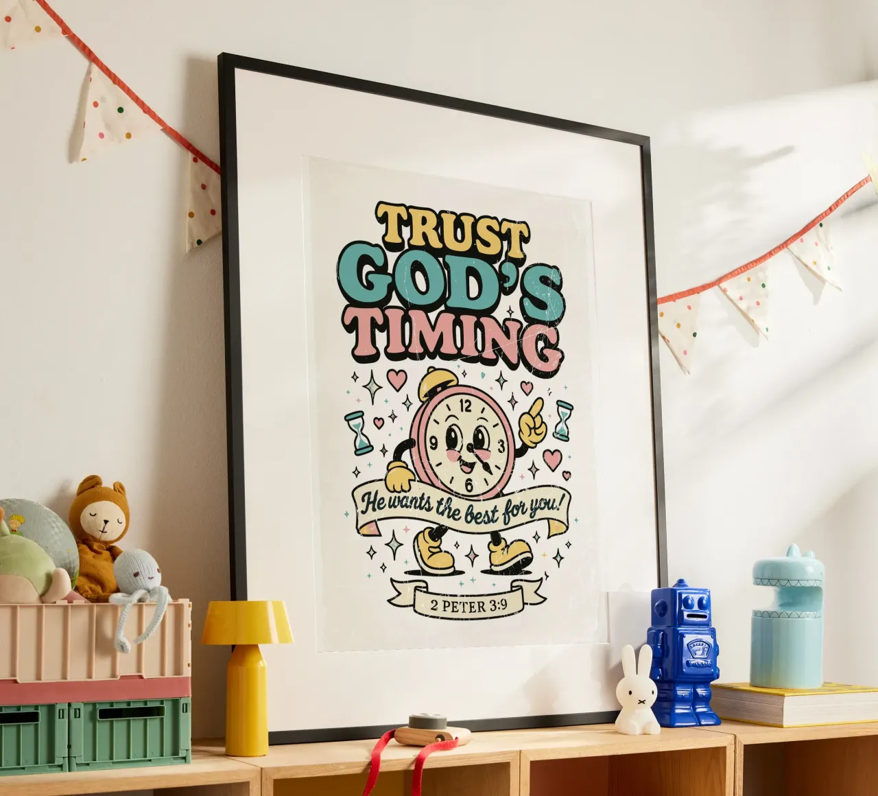 Trust God'S Timing poster con telaio in legno da ramosashop
