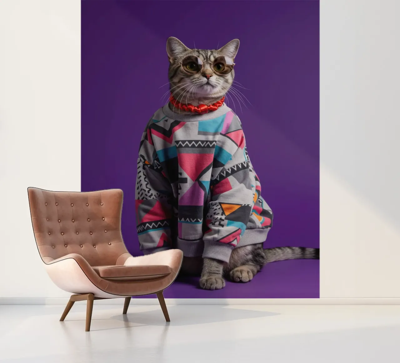 Geometric Retro Cat photo wallpaper by Pawtrait Studio