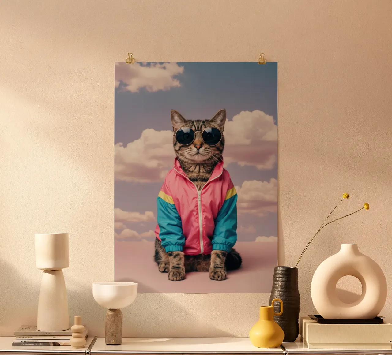 Gatto retrò poster con telaio in alluminio da Pawtrait Studio