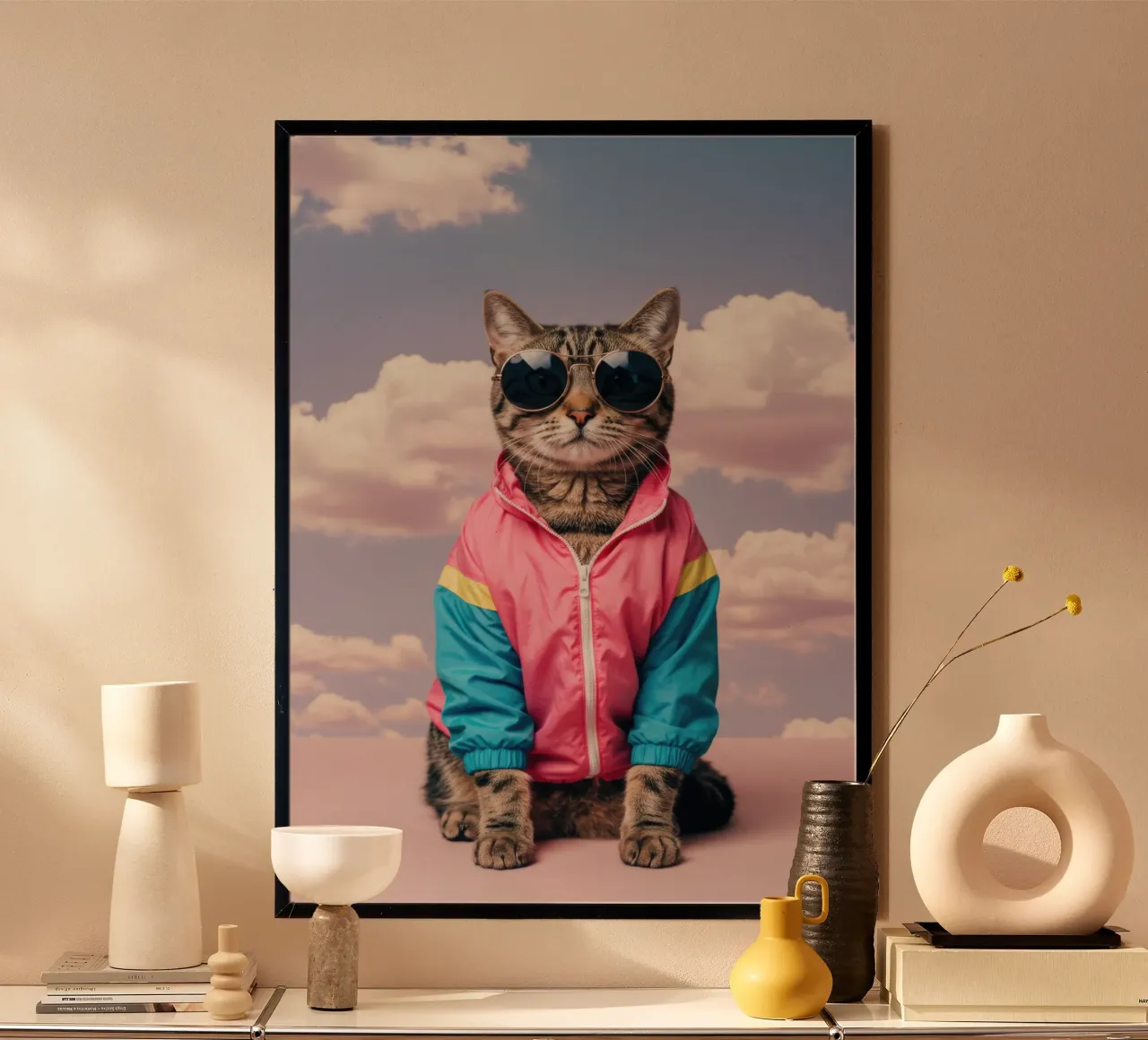 Gatto retrò poster con telaio in alluminio da Pawtrait Studio