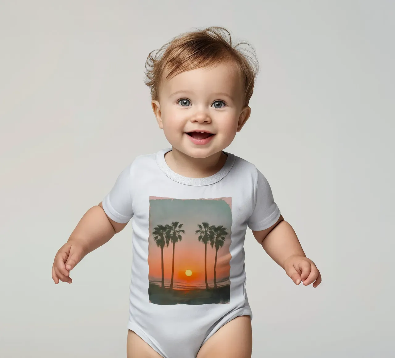 Retro Palm Beach Kurzarm Babybody von Moon  Bloom