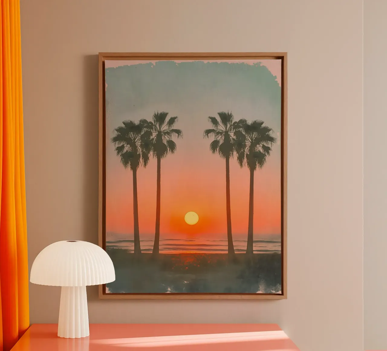 Retro Palm Beach tela con Cornice a cassetta da Moon  Bloom