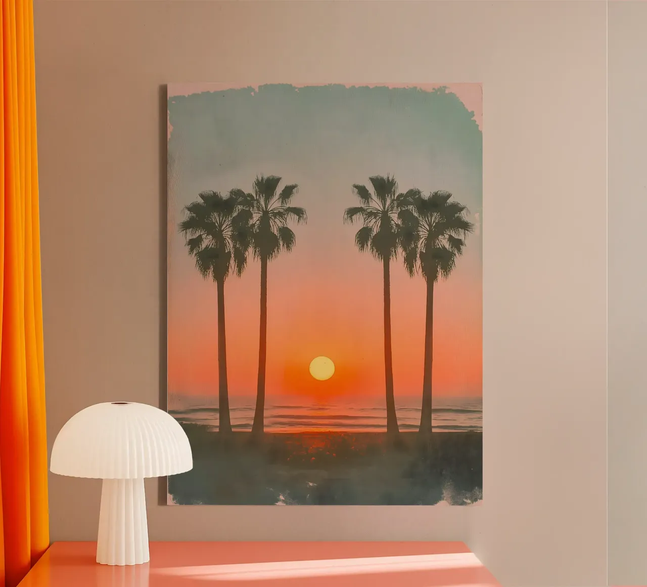 Retro Palm Beach tela con Cornice a cassetta da Moon  Bloom