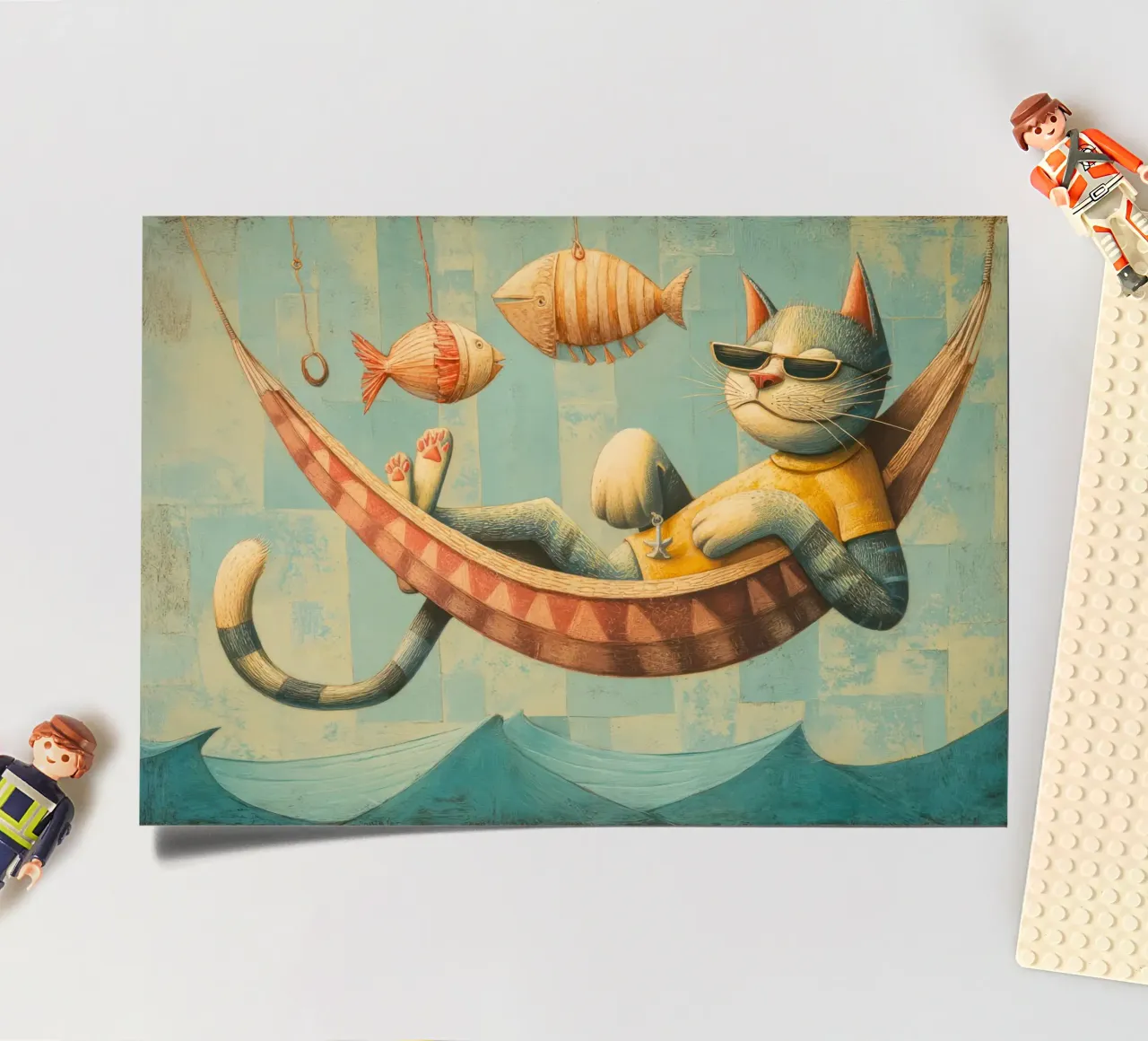 Stylish Cat Lounging in Hammock Over Ocean Waves sticker sheet by Modern Muse