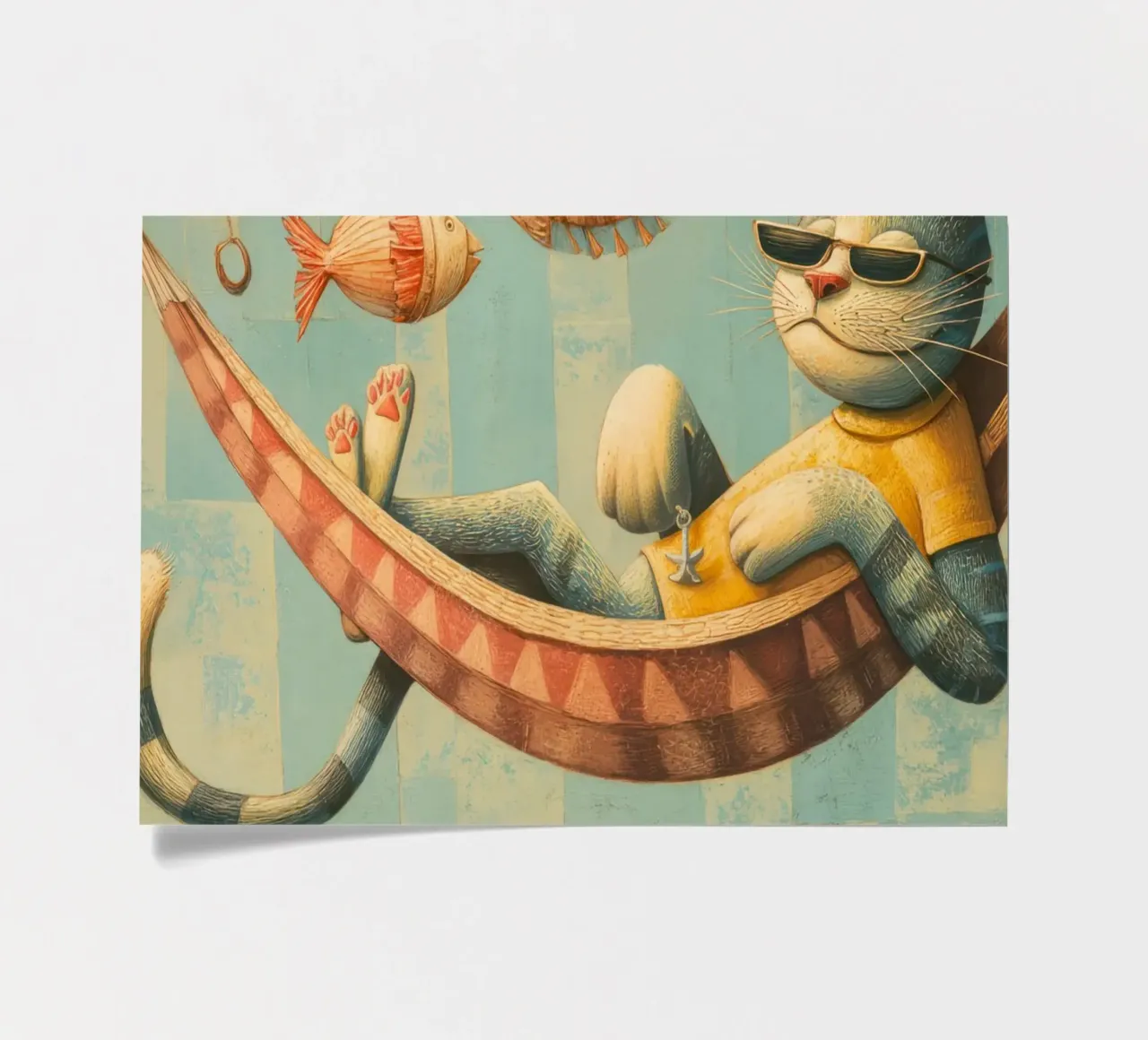 Stylish Cat Lounging in Hammock Over Ocean Waves sticker sheet by Modern Muse