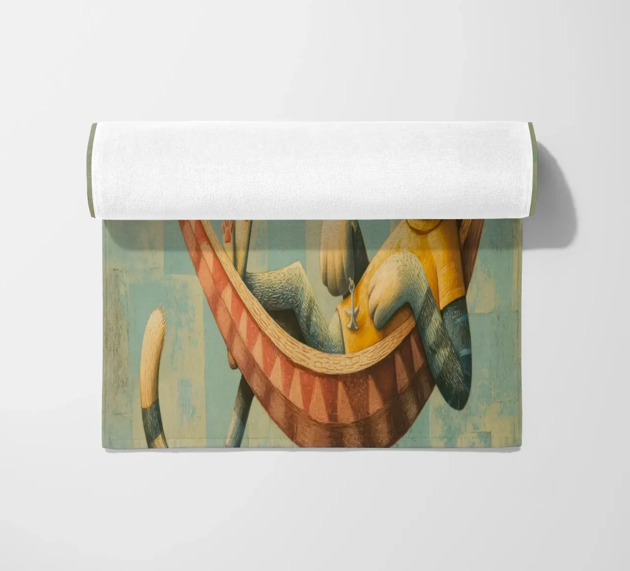 Stylish Cat Lounging in Hammock Over Ocean Waves beach towel by Modern Muse