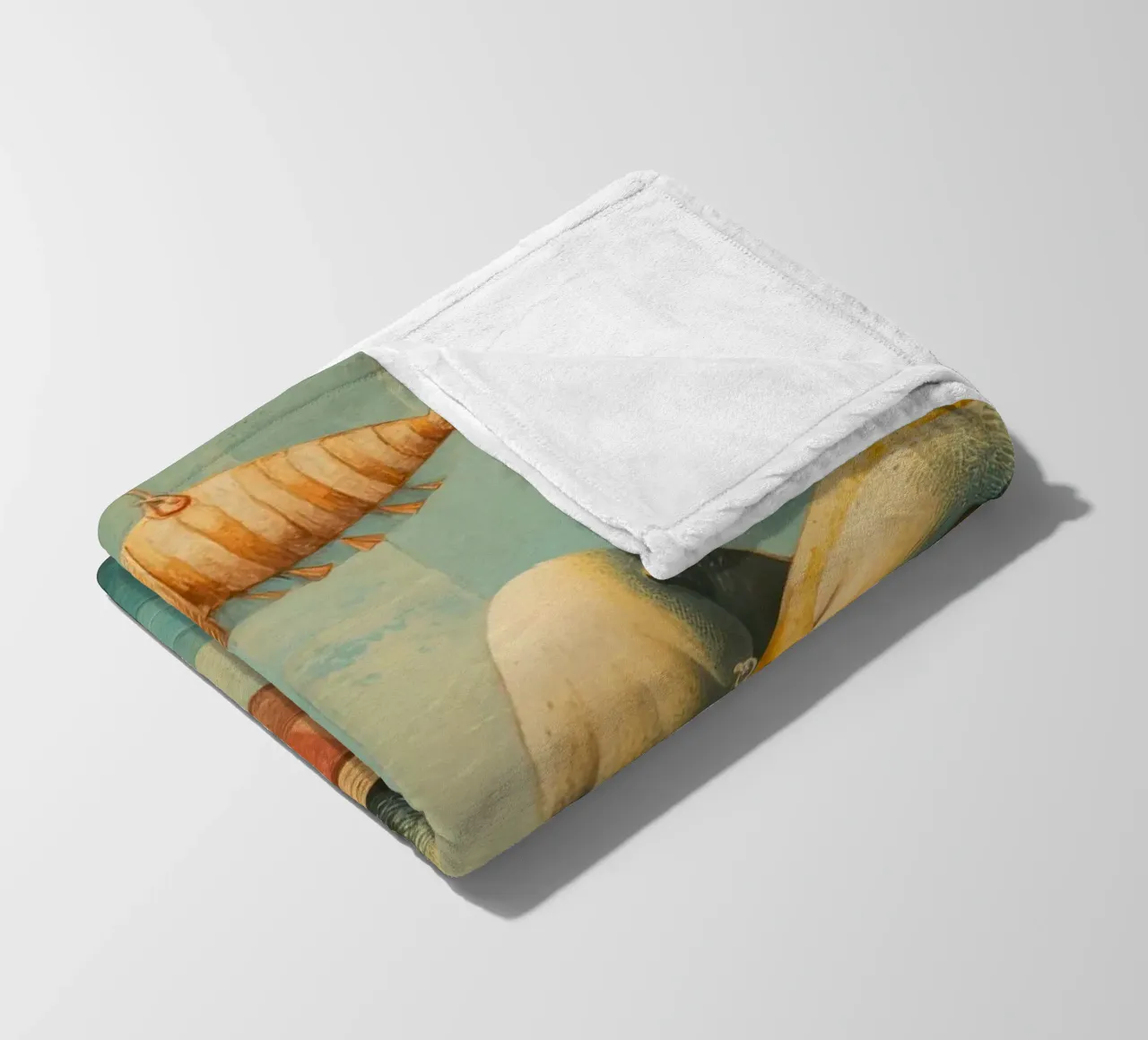 Stylish Cat Lounging in Hammock Over Ocean Waves fleece blanket by Modern Muse