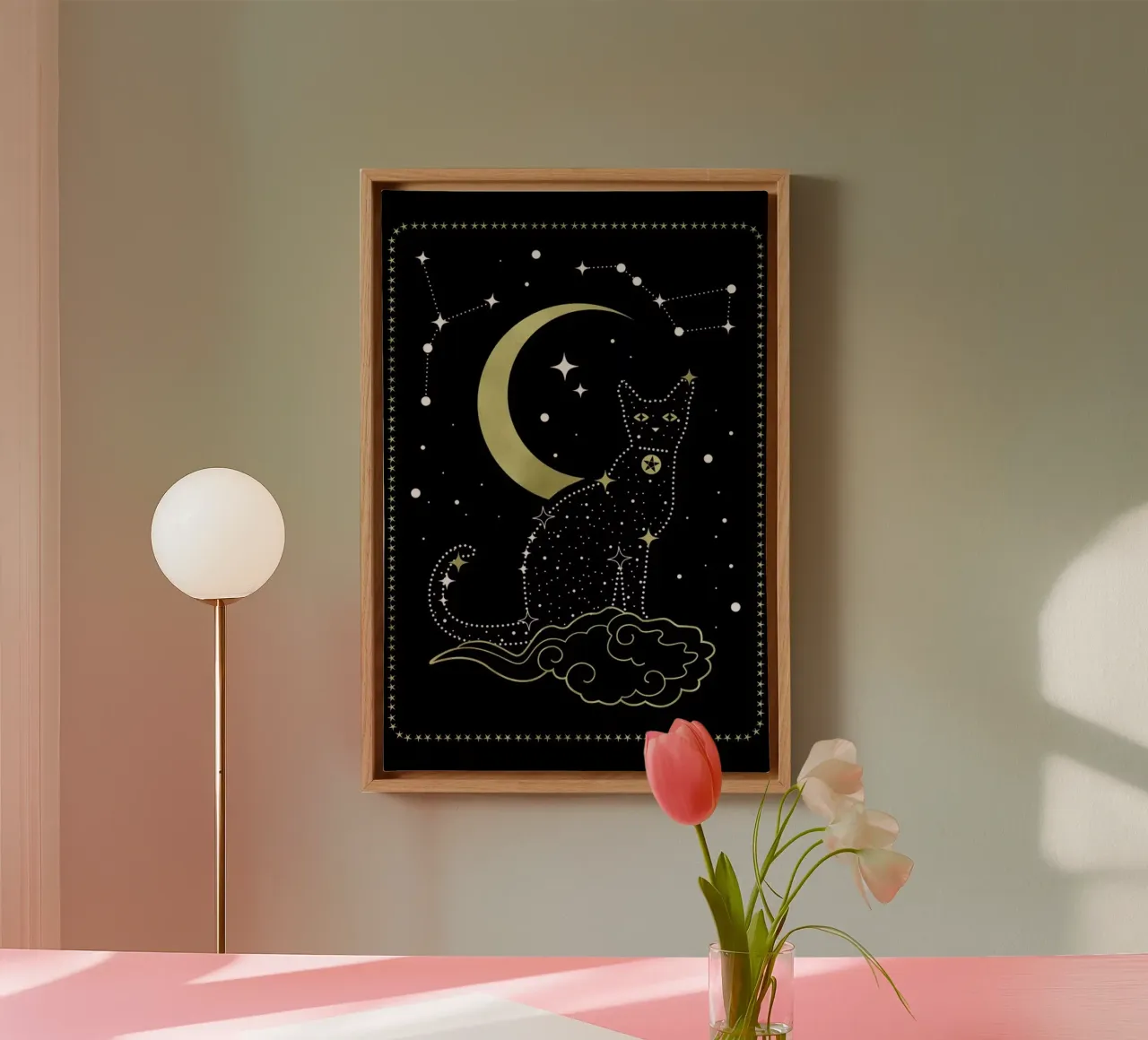 Cat Constellation tela con Cornice a cassetta da cafelab