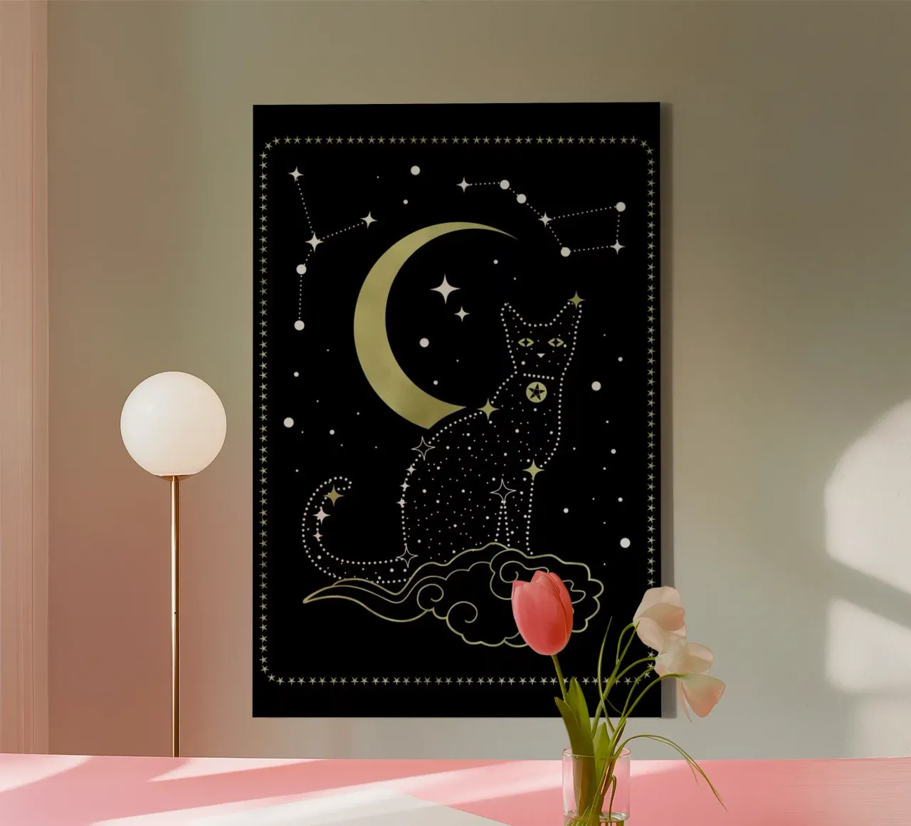 Cat Constellation tela con Cornice a cassetta da cafelab