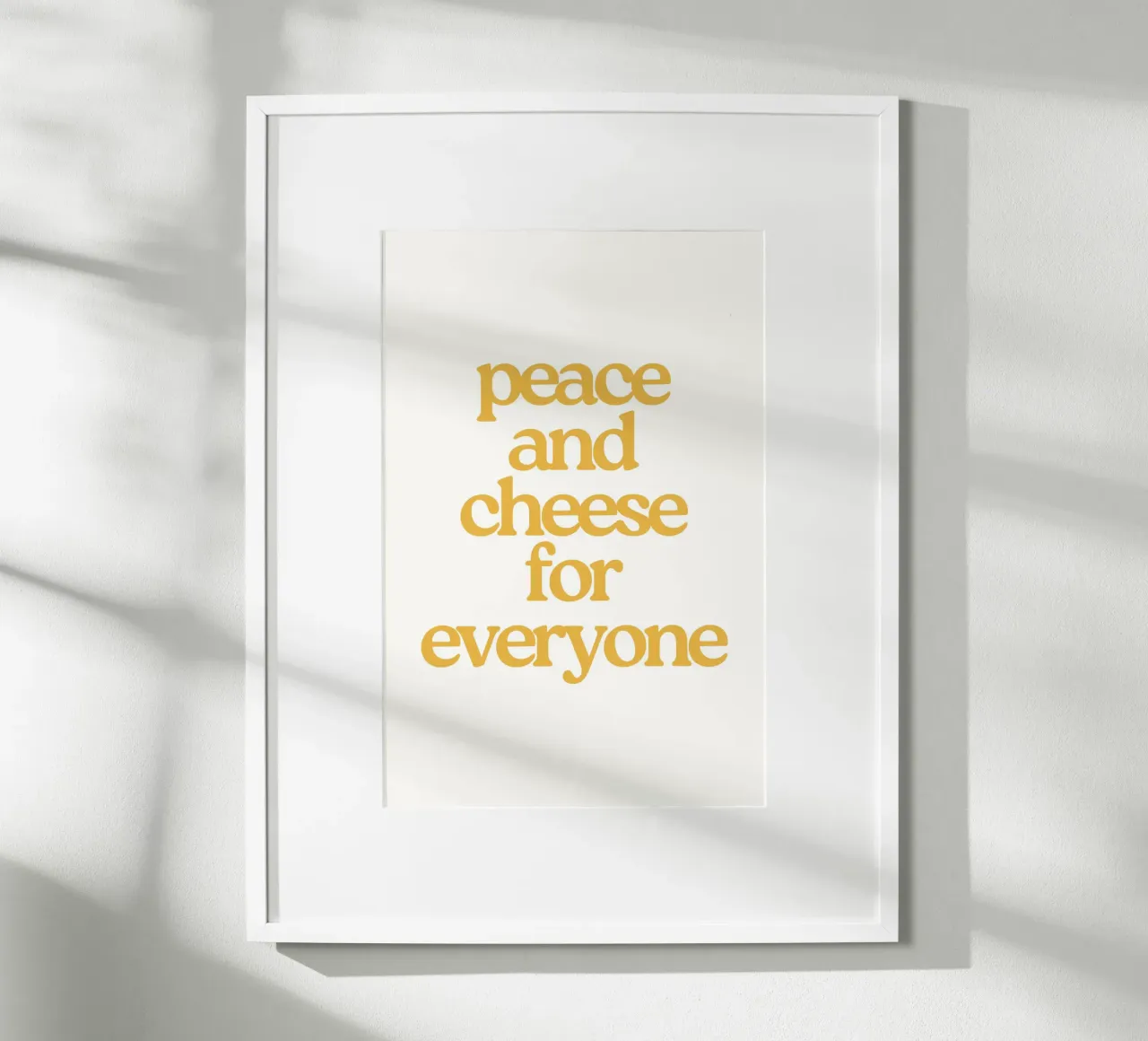 Peace and Cheese for everyone poster con telaio in legno da Second Canvas