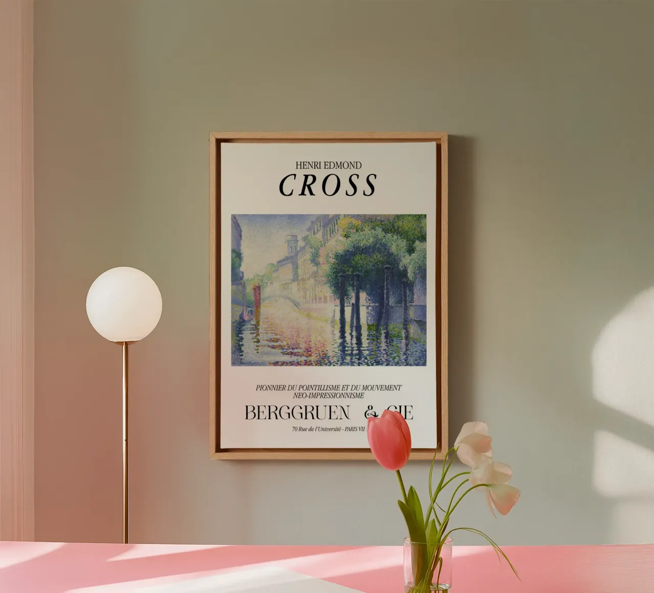 Henri-Edmond Cross Pointillist Venice Canal Scene canvas with Floater frame by NorwesClub