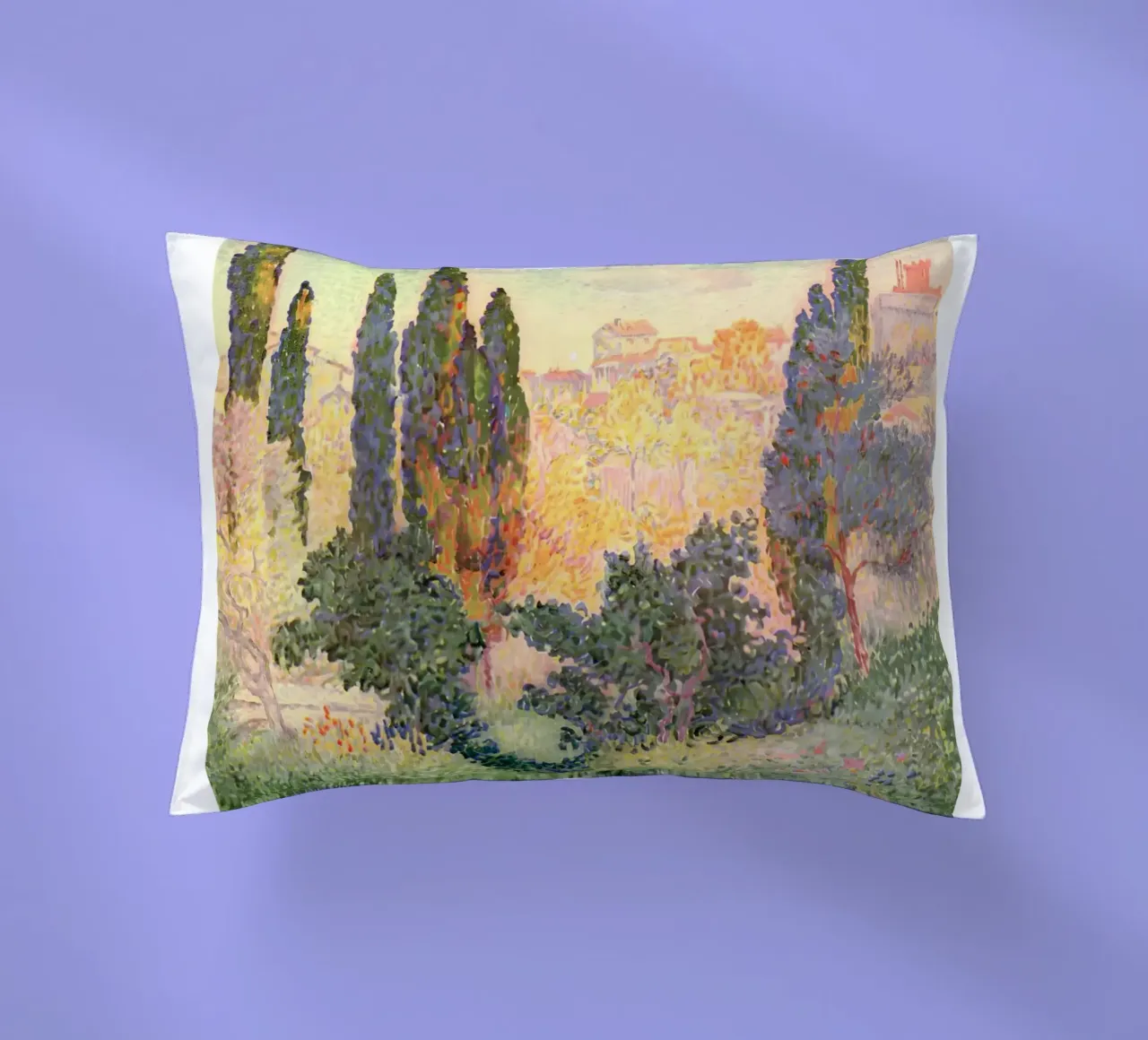Henri-Edmond Cross Pointillist Cypresses Stampa cuscino da NorwesClub
