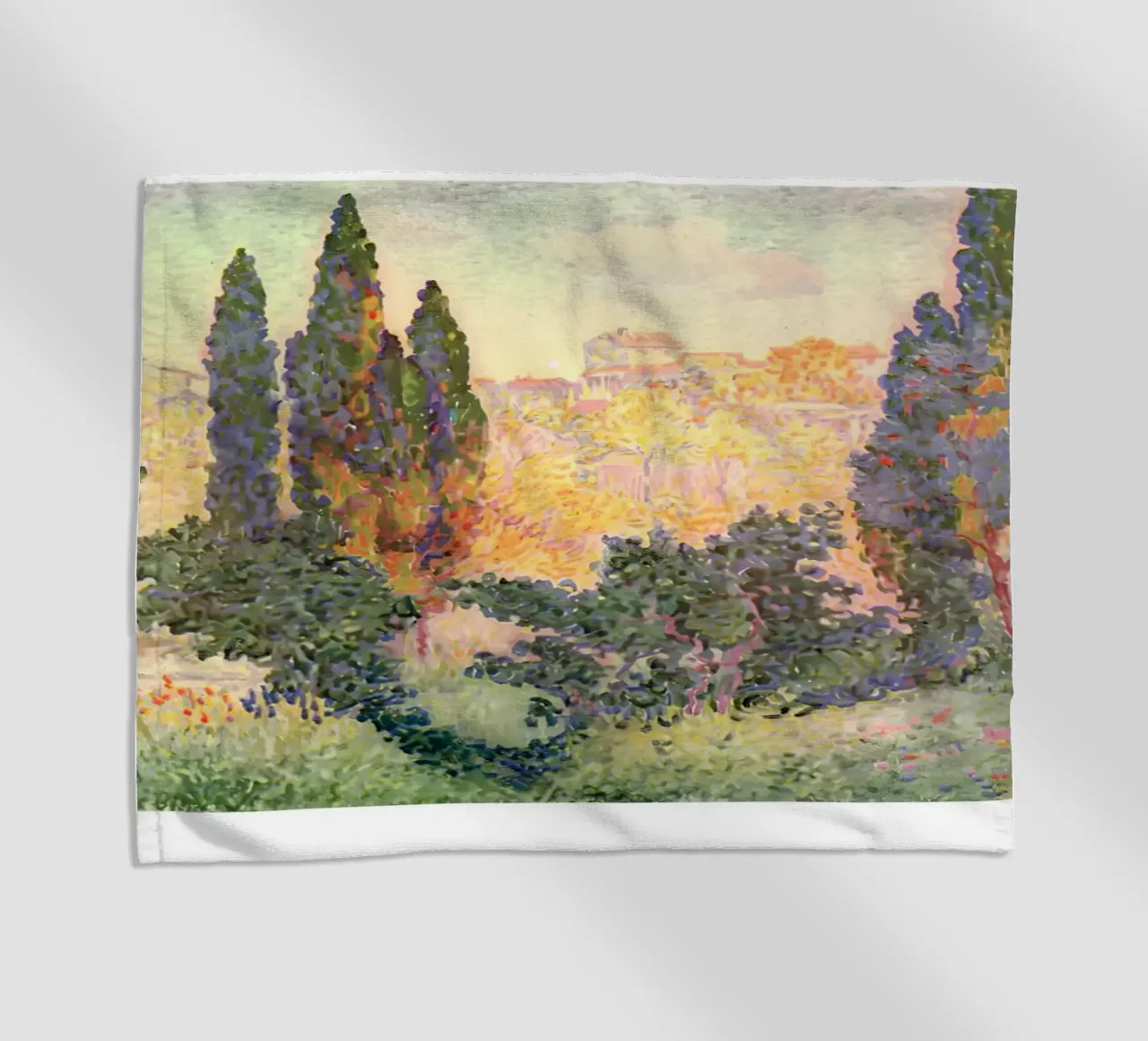 Henri-Edmond Cross Pointillist Cypresses Stampa telo mare da NorwesClub