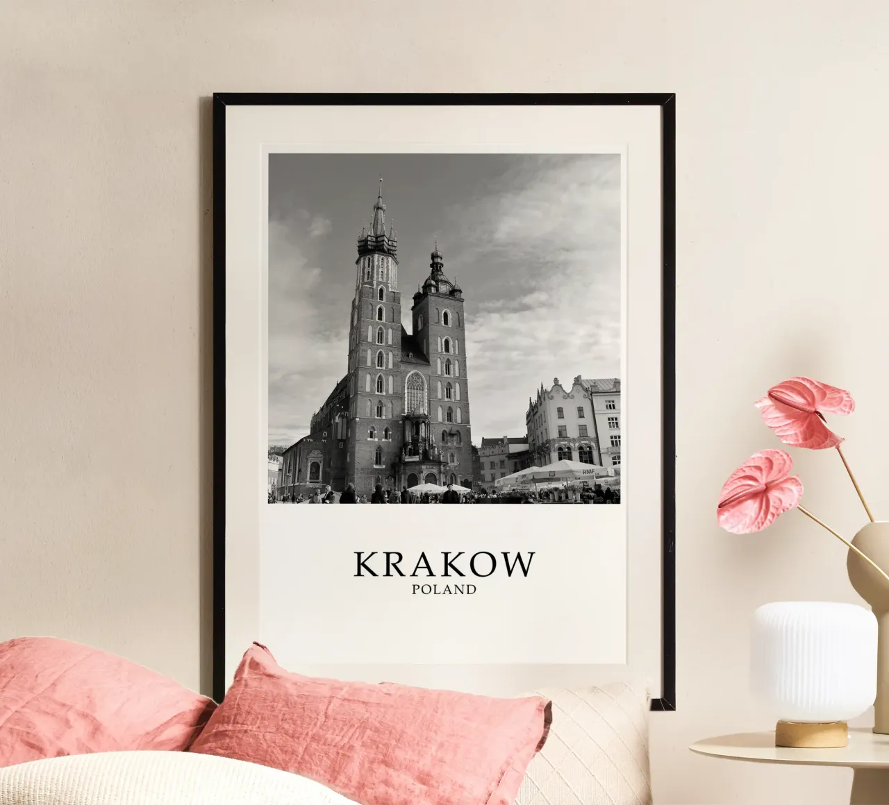 Cracovia Polonia Basilica di Santa Maria Architettura Scena in scala di grigi carta hahnemühle da Charnwood Prints