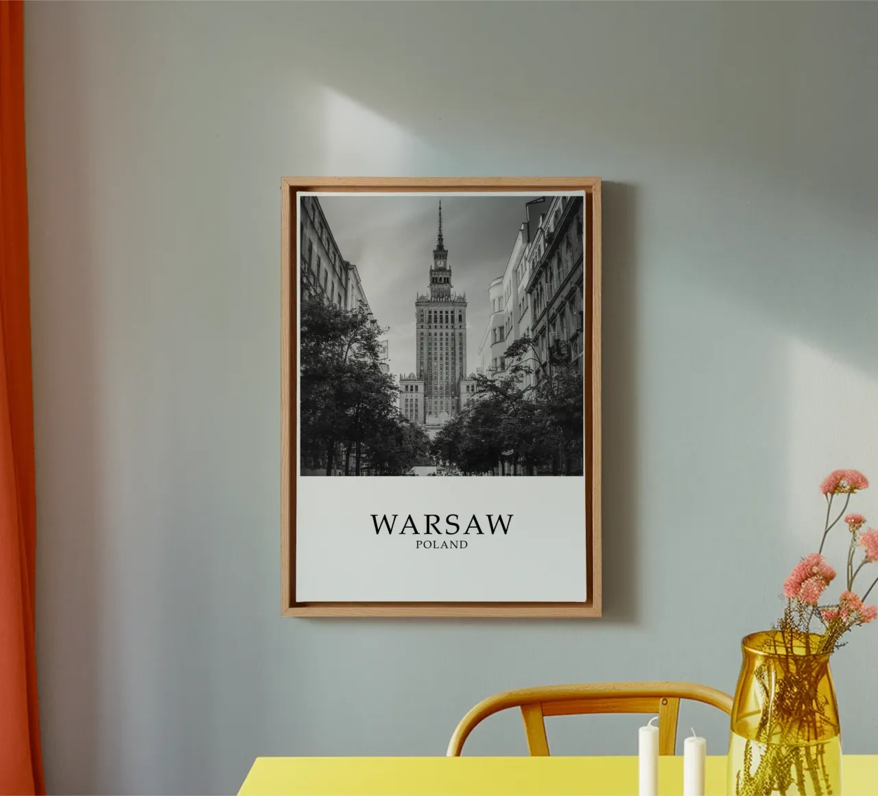 Warsaw Poland Architecture Cityscape Scene Greyscale canvas with Floater frame by Charnwood Prints