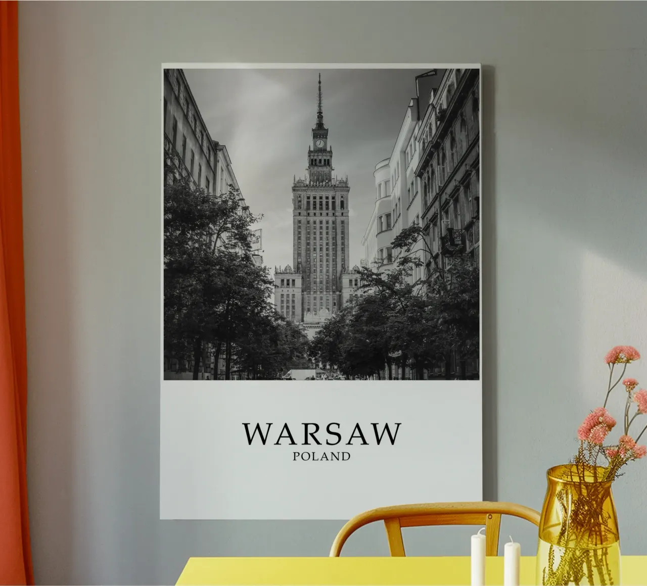 Warsaw Poland Architecture Cityscape Scene Greyscale canvas with Floater frame by Charnwood Prints