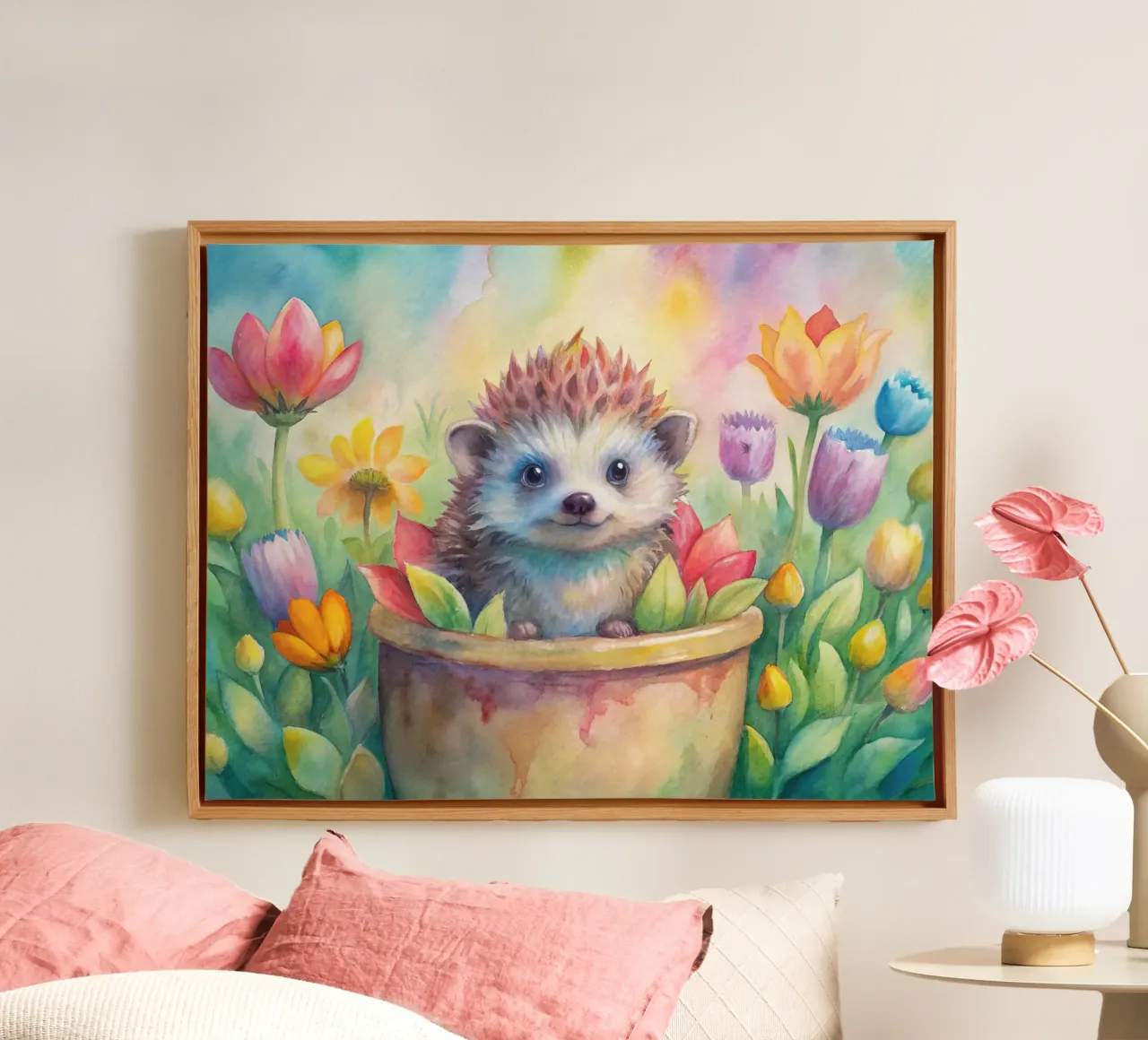 Egel in aquarel canvas met Baklijst van 🎁 ARTVI-SHOP