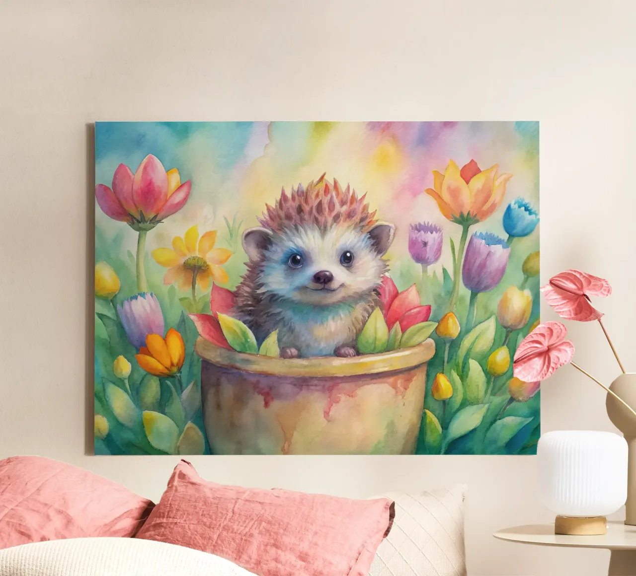 Egel in aquarel canvas met Baklijst van 🎁 ARTVI-SHOP