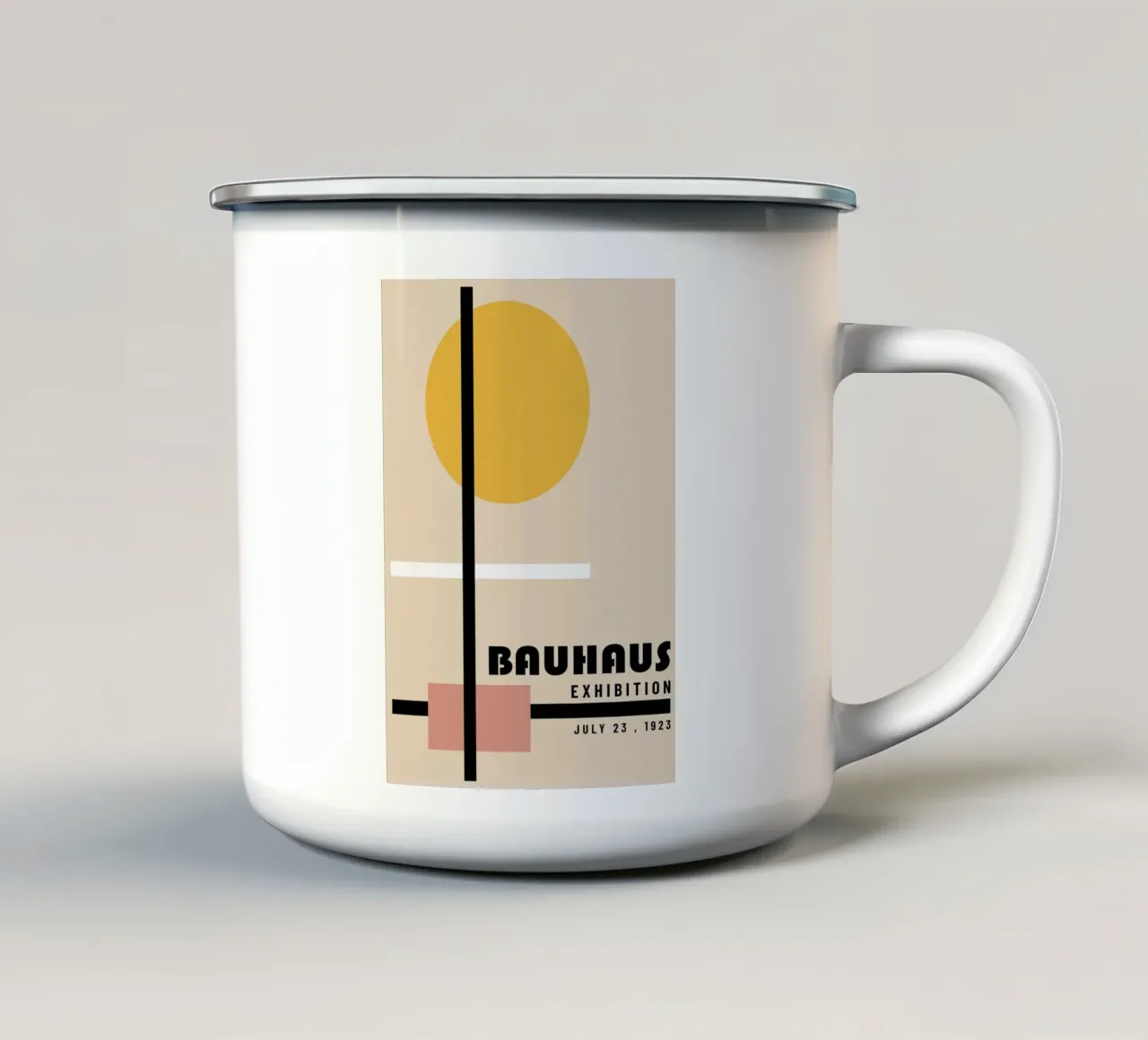 Manifesto per la mostra Bauhaus del cerchio geometrico 1923 tazza in smalto da NorwesClub