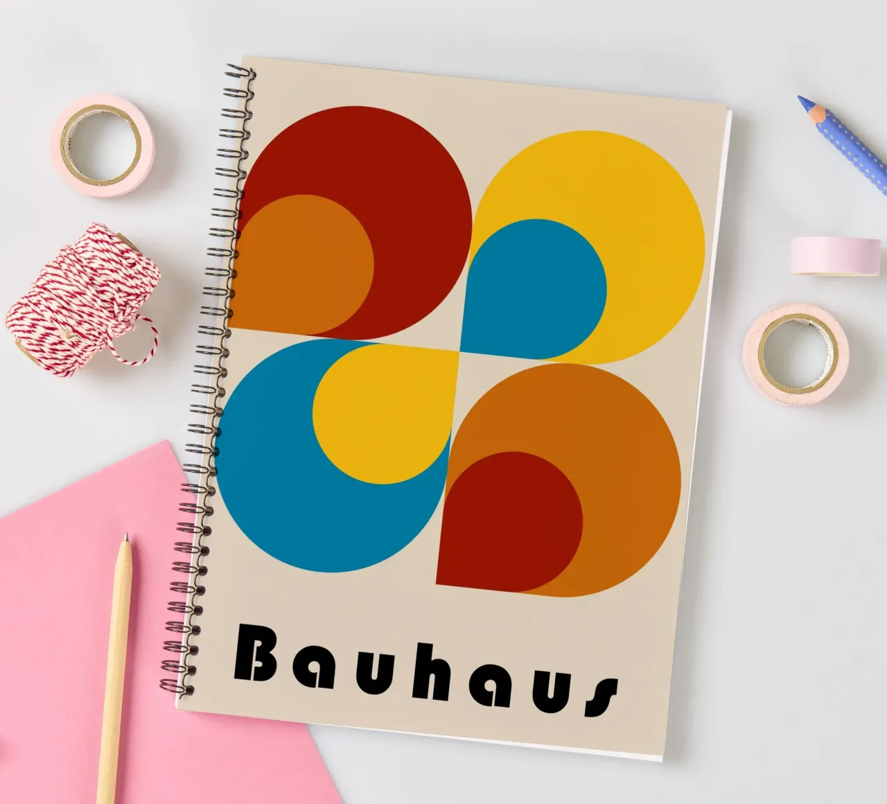 Bauhaus Geometric Abstract Circles Color Print spiral notebook by NorwesClub