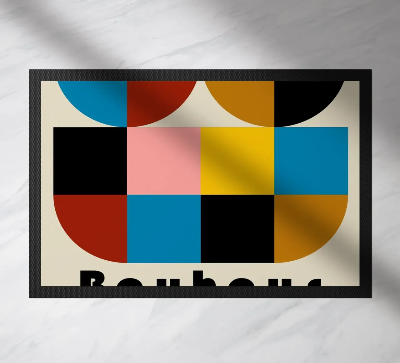 Bauhaus Geometric Abstract Arcs Color Print doormat by NorwesClub