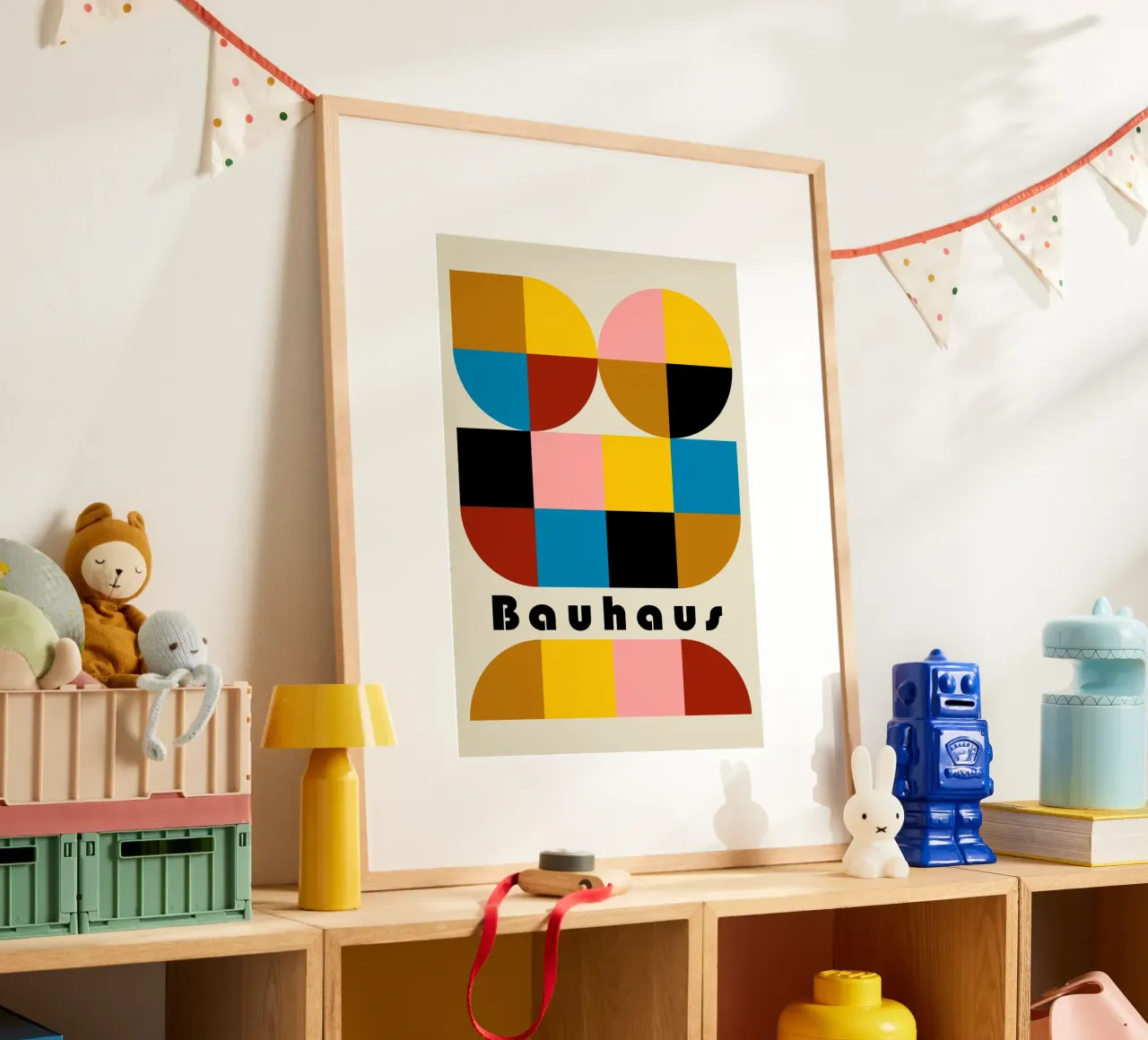 Stampa a colori di archi astratti geometrici Bauhaus poster con telaio in alluminio da NorwesClub