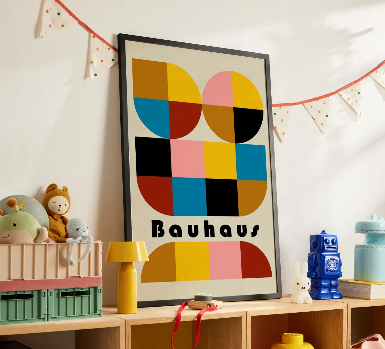 Stampa a colori di archi astratti geometrici Bauhaus poster con telaio in alluminio da NorwesClub