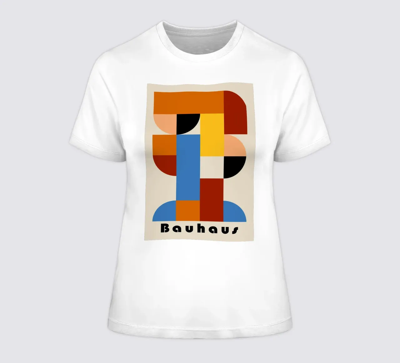 Bauhaus Geometric Abstract Arcs Color Print women's fitted t-shirt by NorwesClub